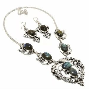 New Labradorite Silver Necklace and Earrings Set.